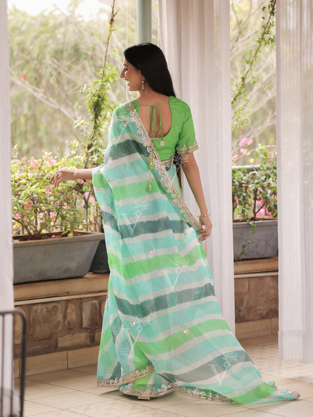 Neon Kota Silk Leheriya Gota Patti Saree