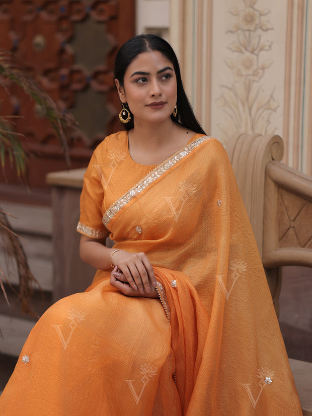 Yellow Kota Silk Gota Patti Saree