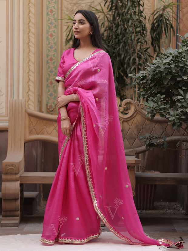 Pink Kota Silk Gota Patti Saree