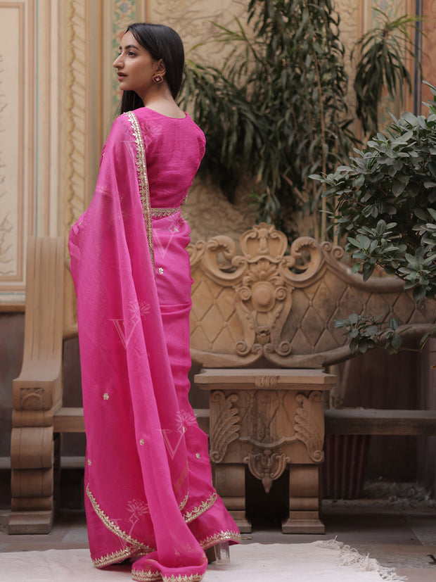 Pink Kota Silk Gota Patti Saree