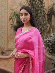 Pink Kota Silk Gota Patti Saree