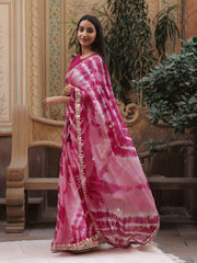 Rani Pink Leheriya Kota Silk Gota Patti Saree