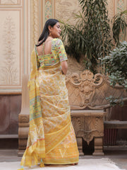 Lime Green Printed Kota Doria Saree