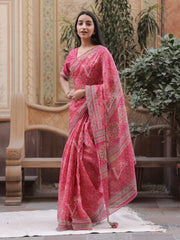 Pink Printed Kota Doria Saree