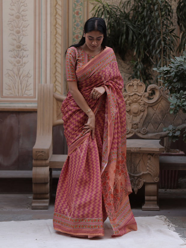 Onion Pink Cotton Saree