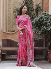 Pink Printed Chiffon Saree