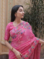 Pink Printed Chiffon Saree