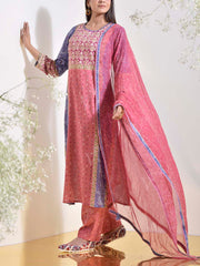 Pink and Purple Vasansi Silk Printed Suit Set