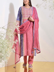 Pink and Purple Vasansi Silk Printed Suit Set