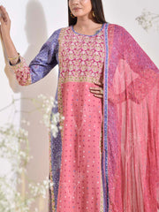 Pink and Purple Vasansi Silk Printed Suit Set