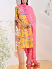 Yellow and Pink Vasansi Silk Printed Suit Set
