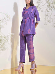 Purple Vasansi Silk Jacket with Bustier Pant Set