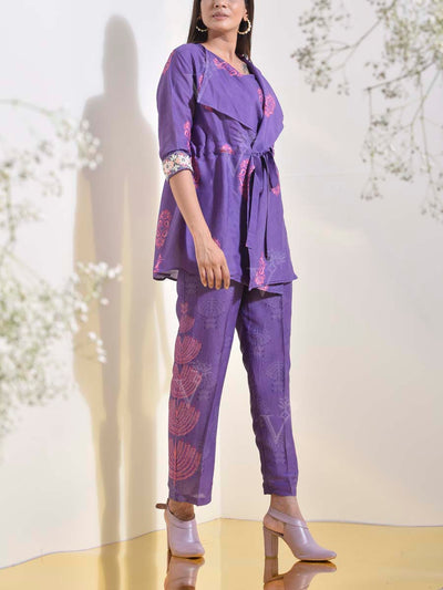 Purple Vasansi Silk Jacket with Bustier Pant Set