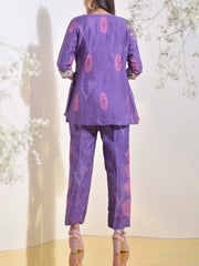 Purple Vasansi Silk Jacket with Bustier Pant Set