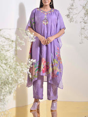 Lilac Vasansi Silk Embroidered Kaftan Set