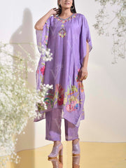 Lilac Vasansi Silk Embroidered Kaftan Set