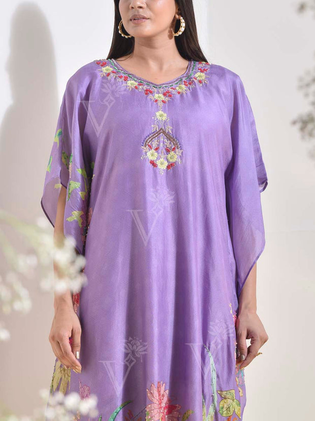 Lilac Vasansi Silk Embroidered Kaftan Set