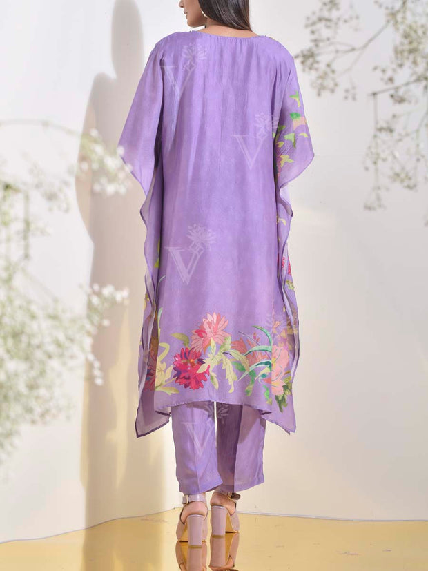 Lilac Vasansi Silk Embroidered Kaftan Set