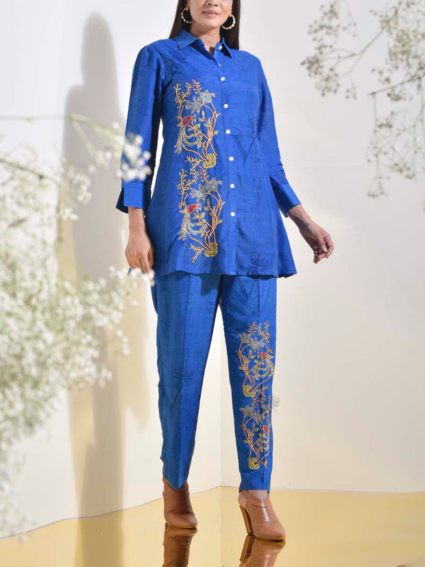 Blue Vasansi Silk Embroidered Co-ord Set