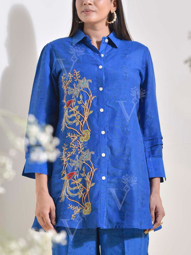 Blue Vasansi Silk Embroidered Co-ord Set