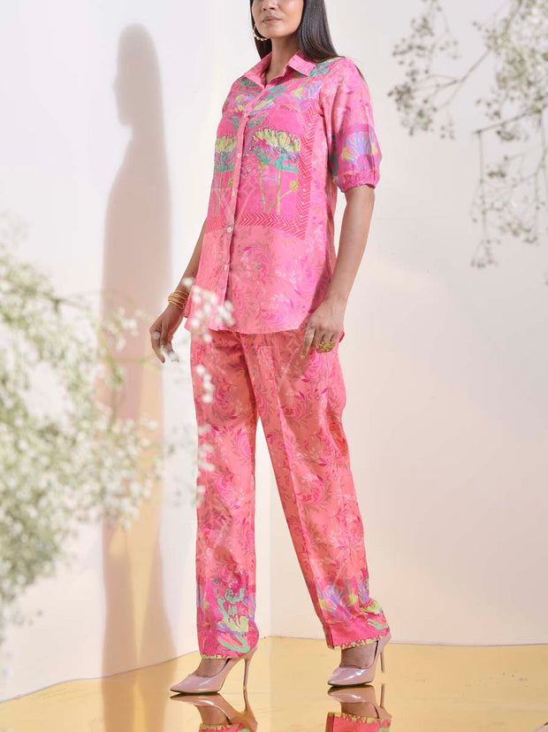 Pink Vasansi Silk Floral Embroidered Co-ord Set