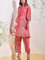 French Pink Vasansi Silk Embroidered Co-ord Set