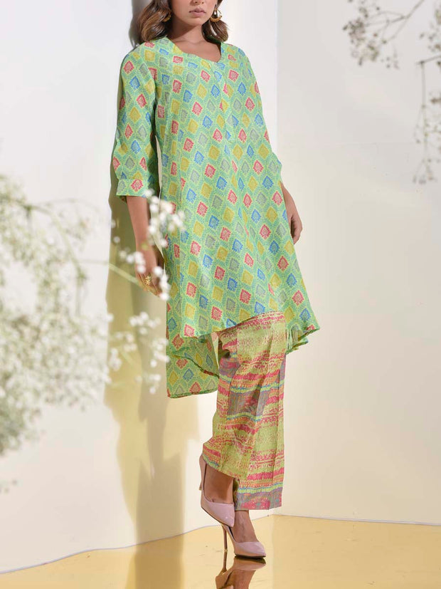 Lawn Green Vasansi Silk Printed Co-ord Set