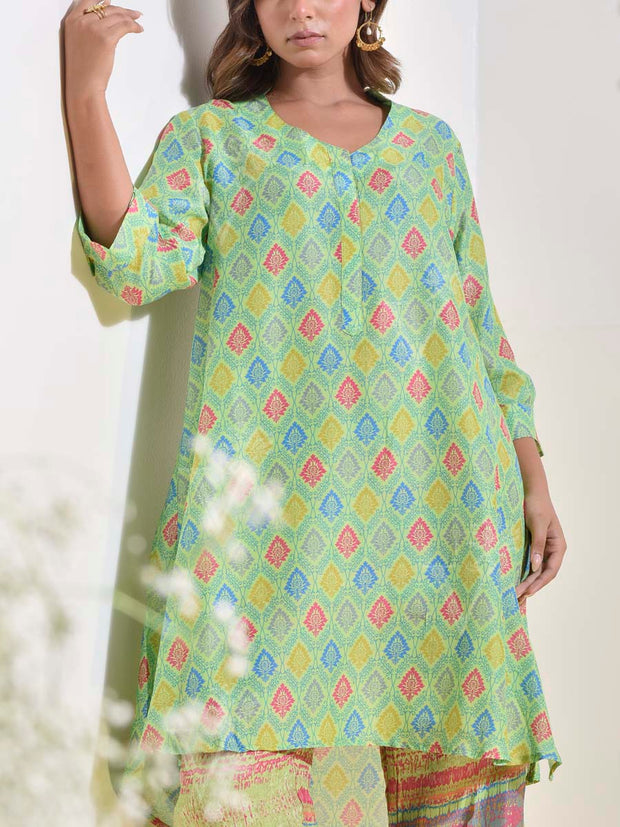 Lawn Green Vasansi Silk Printed Co-ord Set