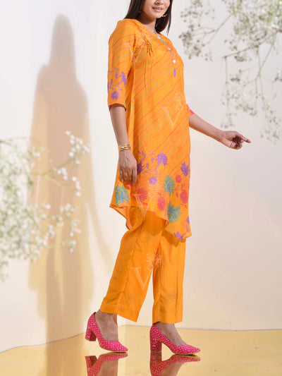 Yellow Vasansi Silk Leheriya Printed Co Ord Set