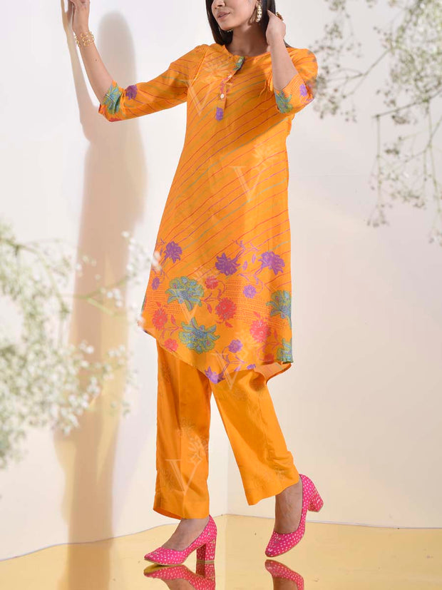 Yellow Vasansi Silk Leheriya Printed Co Ord Set