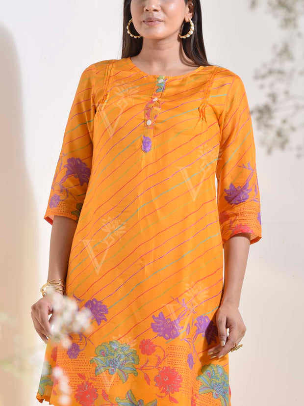 Yellow Vasansi Silk Leheriya Printed Co Ord Set