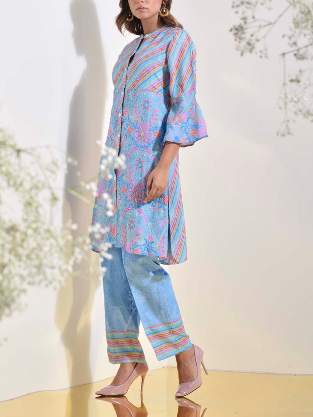 Baby Blue Vasansi Silk Leheriya Embroidered Co-ord Set