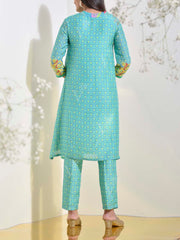 Aqua Blue Vasansi Silk Printed Co-ord Set