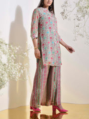Tea Green Floral Printed Georgette Co Ord Set