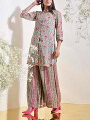 Tea Green Floral Printed Georgette Co Ord Set