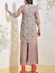 Tea Green Floral Printed Georgette Co Ord Set