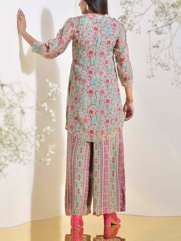 Tea Green Floral Printed Georgette Co Ord Set