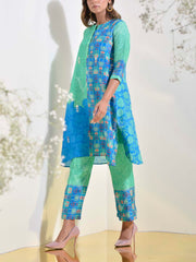 Green and Blue Vasansi Silk Co-ord Set