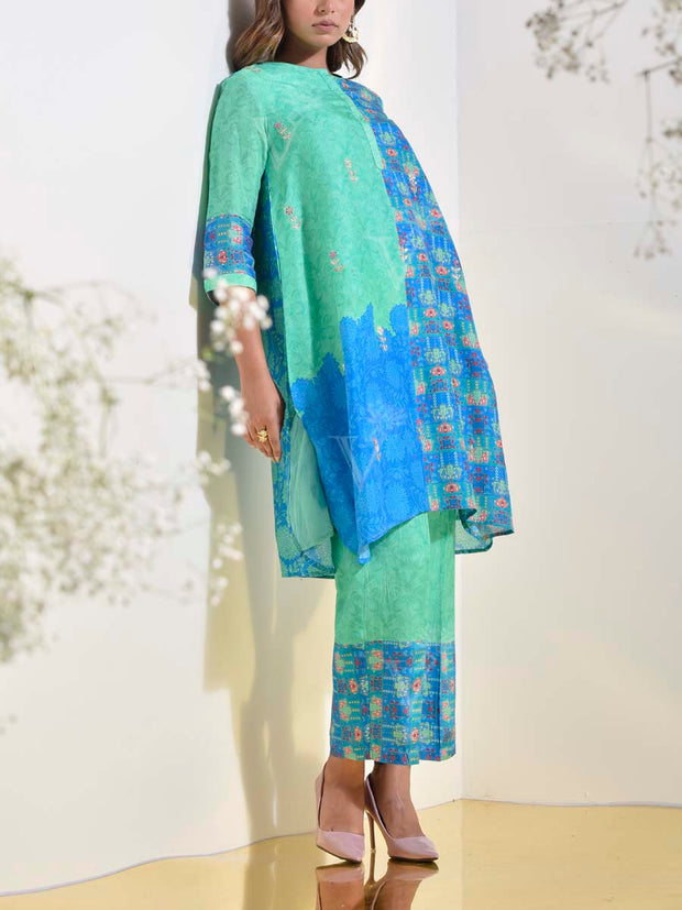 Green and Blue Vasansi Silk Co-ord Set