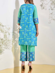 Green and Blue Vasansi Silk Co-ord Set