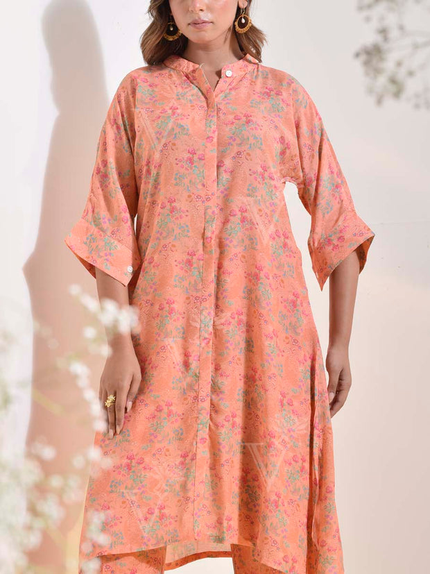 Peach Orange Floral Printed Co-ord Set