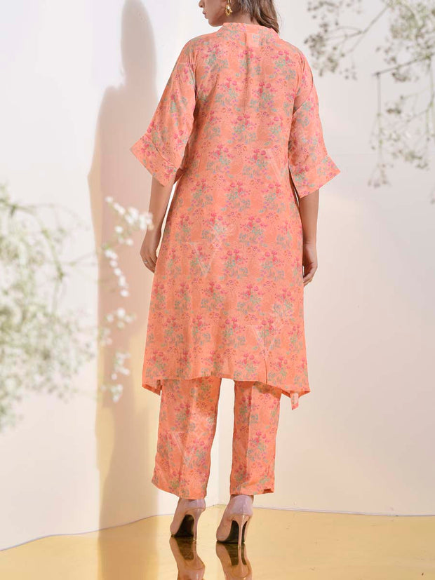 Peach Orange Floral Printed Co-ord Set