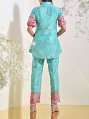 Turquoise Vasansi Silk Embroidered Printed Co Ord Set