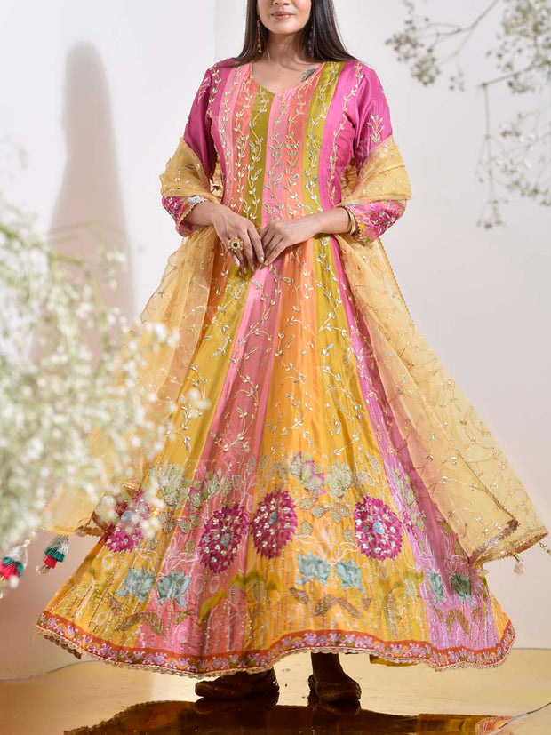 Multi Color Vasansi Silk Gota Patti Anarkali Gown