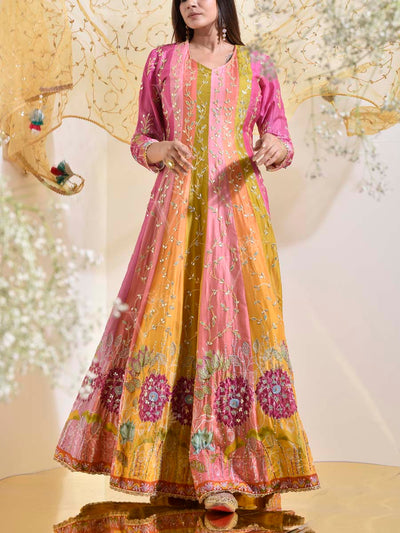 Multi Color Vasansi Silk Gota Patti Anarkali Gown