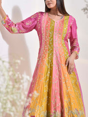 Multi Color Vasansi Silk Gota Patti Anarkali Gown