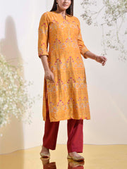 Yellow Vasansi Silk Printed Kurti