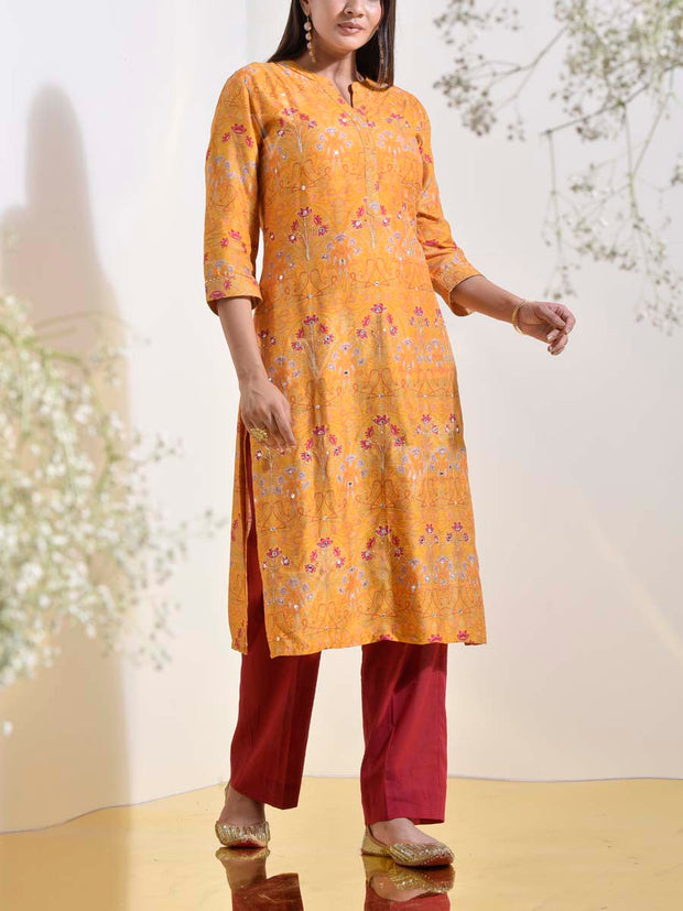 Yellow Vasansi Silk Printed Kurti