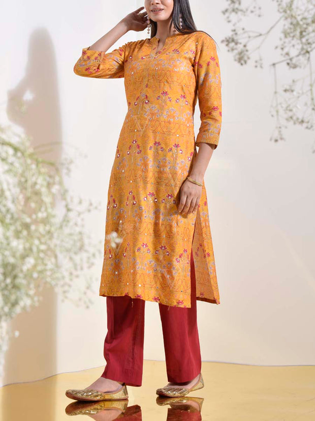 Yellow Vasansi Silk Printed Kurti