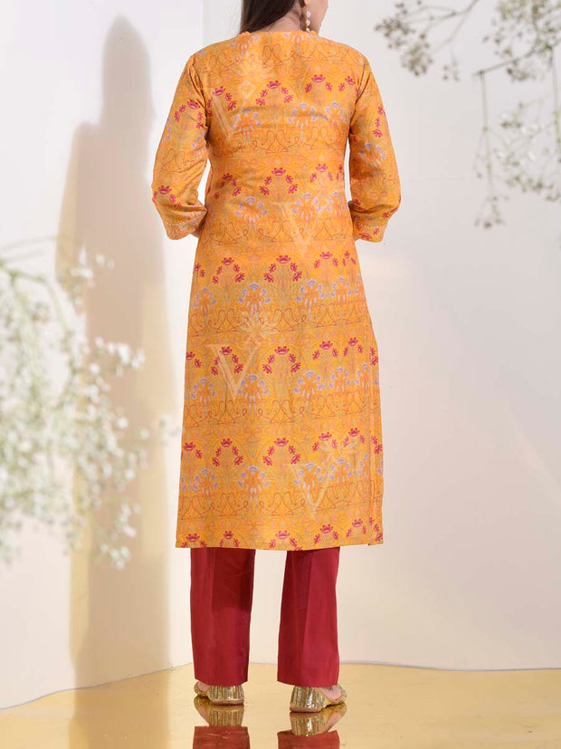 Yellow Vasansi Silk Printed Kurti